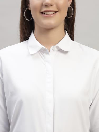 Image of Women Regular Fit Solid Spread Collar Full Sleeve Solid Cotton White Formal Shirt