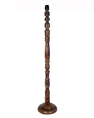 Image of Homesake Rustic Wood Floor Lamp for Living Room Walnut Brown with Shade | Light Decoration for Home Side Lamp for Living Room | Antique Floor Light, Candlestick, KD Off-White Drum