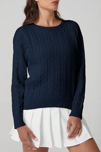 QINSEN Cable Knit Sweater for Women Long Sleeve 90s Vintage Ribbed Pullover Crewneck Sweater Tops3