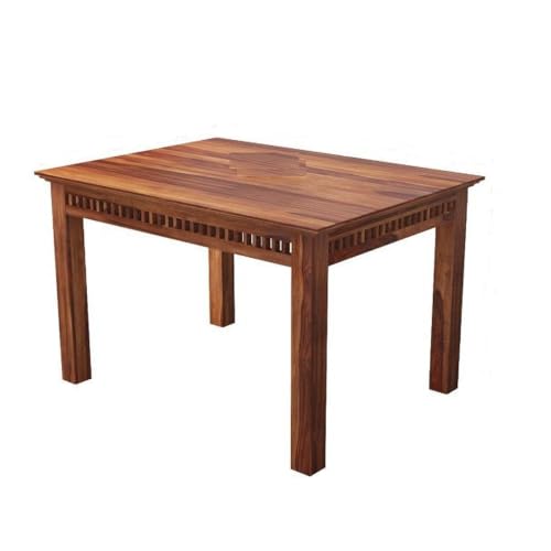 Image of AS Arts Sheesham Wood Rectangular 4 Seater Dining Table Set of 4 with Cushioned Chairs for Home & Dining Room | Solid Wood | Natural Honey Finish