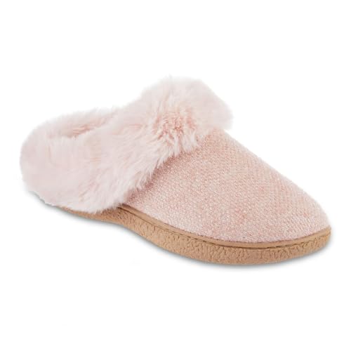 isotoner Women's Classic Comfort Hoodback Memory Foam Slippers, Slippers for Women with Durable Sole and Warmth Faux Fur Cuff - Evening Sand X-Large
