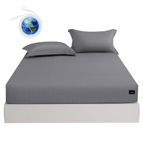 CHALTOUL Grounding Sheets Twin XL Premium Cotton for Healthy Sleep Therapy Deep Pocket Grounding Fitted Sheets Includes Grounding Cord (Gray Twin XL -39x80x14)