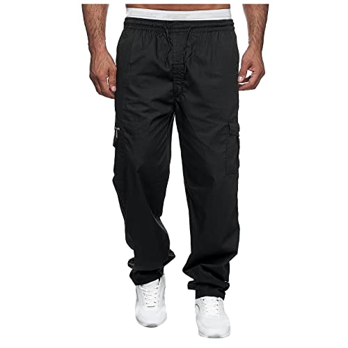 DuDubaby Cargo Pants for Men with Pockets Cotton Hiking Sweatpants Casual Athletic Jogger Sports Outdoor Trousers Relaxed Fit