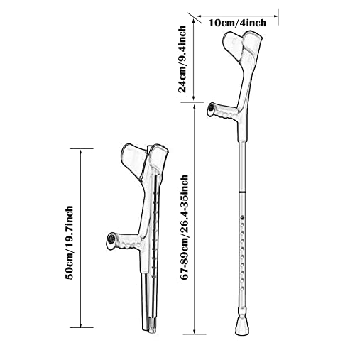 1 par de muletas de antebrazo de aluminio, muletas de altura ajustable con botón pulsador, muletas ergonómicas con puño abierto para hombres/mujeres, soporta hasta 100 kg/220 libras, negro/r