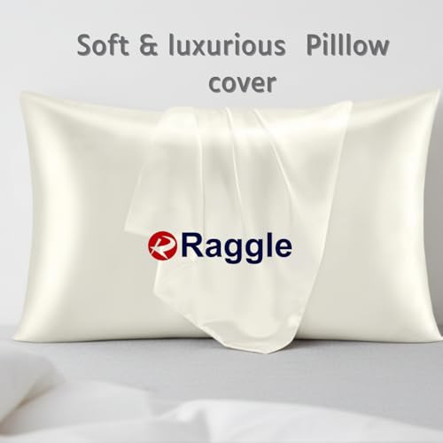 Image of RAGGLE Satin Silk Pillowcase for Hair and Skin Standard Size 18 inchX 28 inch with Soft Breathable Smooth Cooling Pillow Covers for Sleeping or Pillow Protector (2, Off White)