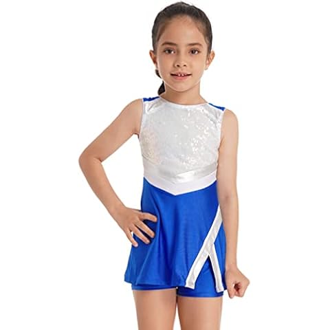 MSemis Mädchen Tennis Kleider mit Shorts Zweiteiler Sportanzug Trainingsanzug Kinder Training Fitness Bekleidung Set Sommer Outfits Königsblau 134-140 Cover