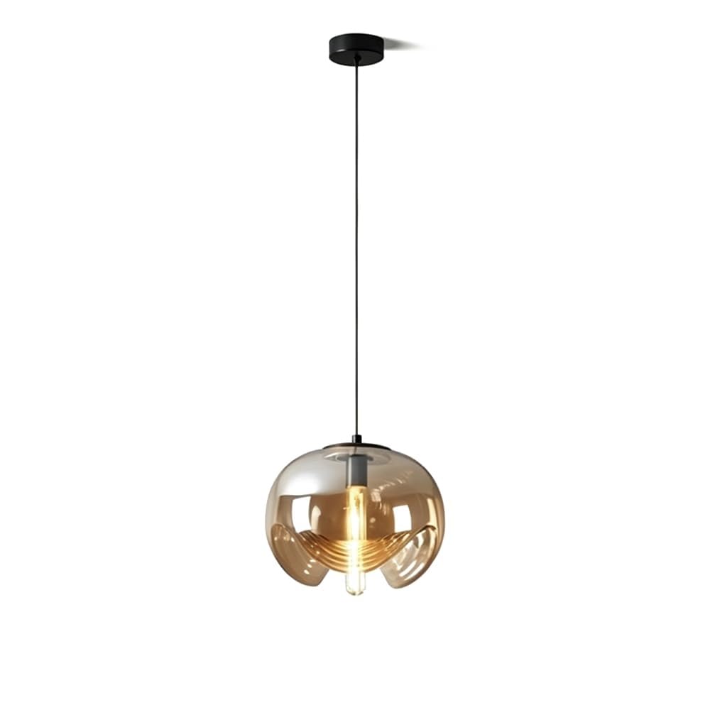 ITOSUI Minimalist Modern Pendant Light, 9.8 in Hanging Lamp, Semi-Enclosed Ribbed Amber Glass Adjustable Height Chandelier, for Bedroom Diningroom Ceiling Light Fixture
