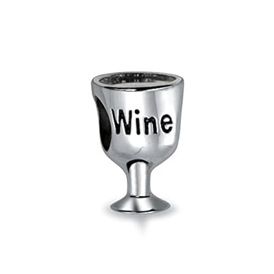 Foodie Drinker Goblet Sommelier Wine Glass Stem Bead Charm For Women 925 Sterling Silver Fits European Bracelet