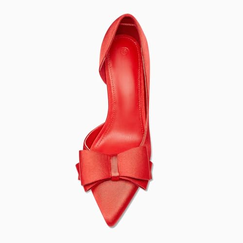 Image of Womens Bow Heels Closed Pointed Toe Dress Shoes Stiletto Slip on Wedding Pumps