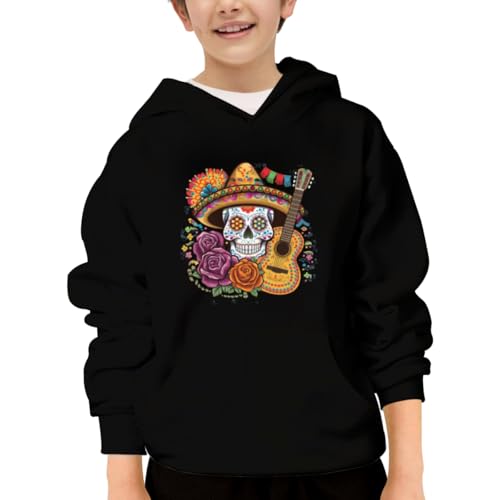 Vintage Cinco De Mayo Mexican Skull Hoodies for Teen Girls Boys Lightweight Kangaroo Pocket Sweatshirt