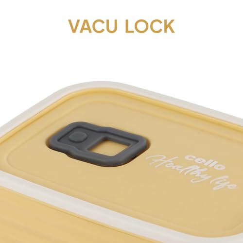 Image of CELLO Fresh Pack Large Stainless Steel Insulated Lunch Box for Office & Daily Use, Mango Yellow | Food Grade, Microwave Safe Airtight Hot Case Tiffin Meal Snacks Lunch Box for Kids, Travel & Picnic