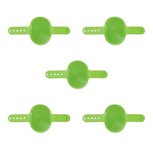 Yitoiie 5-Pack Cat Self Groomer Brush with Adjustable Strap, Soft TPR Massage Grooming Pad with 297 Rounded Teeth, Fits 1.38-2.17in (35-55mm) Posts, Easy to Clean, Green