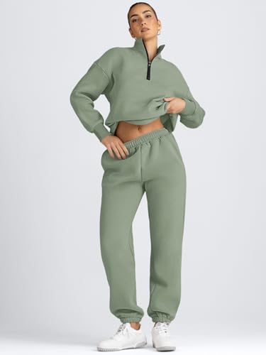 Image of AUTOMET Women's Sweatsuits 2 Piece Outfits Lounge Sets | Cozy Airport Outfits,Casual Sweat Sets for Fall and Winter,Half Zip Pullover and Baggy Sweatpants with Pockets