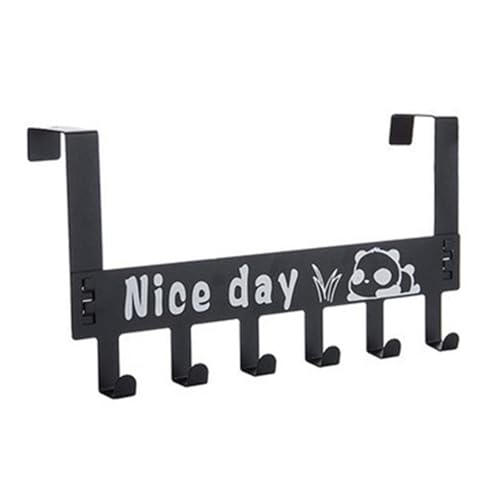 Mumusuki Over The Door Hooks, Strong Load Bearing Capacity Iron Over Door Hanger Holder with 6 Hooks Over The Door Towel Rack for Coat Robe Hat Clothe Towels Hanging (Black)