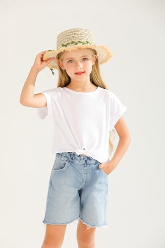 Girls Crop Top Trendy Summer Tees Casual Short Sleeve Cute Blouse White T Shirts for Kids 6-15 Years4