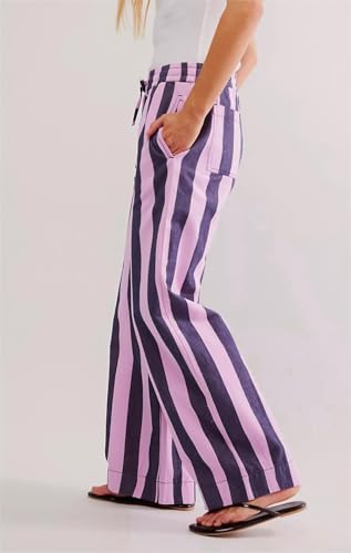 LifeShe Womens Striped Wide Leg Jeans Drawstring Elastic Waist Denim Pants Casual Baggy Jean Trousers3