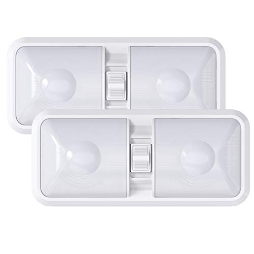 Leisure LED 2 Pack RV LED Ceiling Double Dome Light Fixture with ON/Off Switch Interior Lighting for Car/RV/Trailer/Camper/Boat DC 12V 48X2835SMD (Frosted Lens Natural White 4000-4500K, 2-Pack) Leisure LED 2 Pack RV LED Ceiling Double Dome Light Fixture with ON/Off Switch Interior Lighting for Car/RV/Trailer/Camper/Boat DC 12V 48X2835SMD (Frosted Lens Natural White 4000-4500K, 2-Pack)
