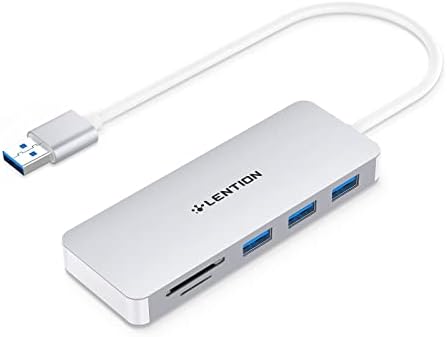 LENTION USB 3.0 Hub with 3 USB 3.0 & SD/Micro SD Card Reader Adapter for Micro/SDXC/SDHC/SD/UHS-I Cards Compatible MacBook Air/Pro (Previous Generation), Surface, Chromebook, More (CB-H15, Silver)