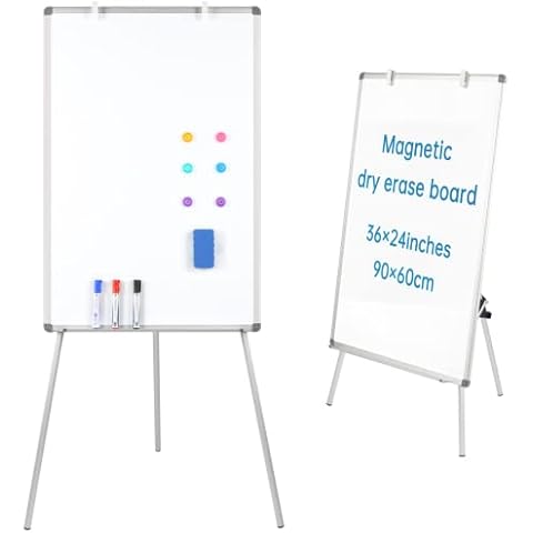 GRANDMA SHARK Whiteboard with Stand, 900 × 600mm, Height Adjustable Tripod with Dry Wipe Magnetic Whiteboard, Flipchart Easel White Board Cover