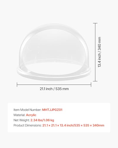 Image of VEVOR Cotton Candy Machine Cover 21 Inch, Acrylic Dome Bubble Shield Compatible with 20 inch Commercial Cotton Candy Floss Maker Bowl for Party, Shops, Bottom Groove Design, Transparent