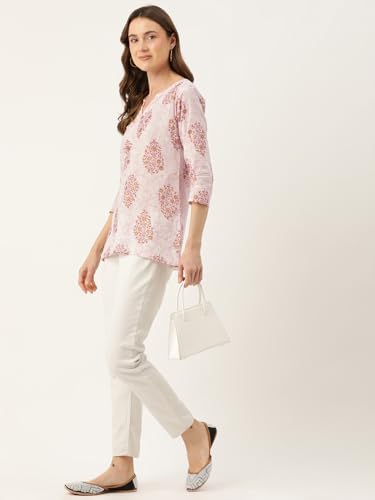 Image of feranoid Designer V-Neck Short Straight Kurti with 3Quarter Sleeves