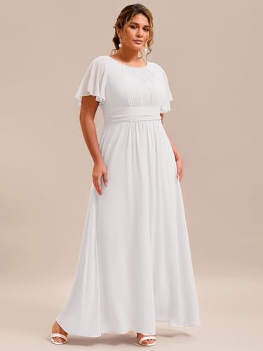 Image of Ever-Pretty Plus Elegant Formal Dresses for Curvy Women Round Neck Short Sleeves Chiffon Bridesmaid Mother of The Bride Dress