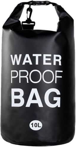 Bolsa Mochila Impermeável 10L Saco Estanque PVC com Alça Ajustável – Camping, Praia, Caiaque, Pesca e Esportes Aquáticos – À Prova D’Água e Super Resistente| PRETO