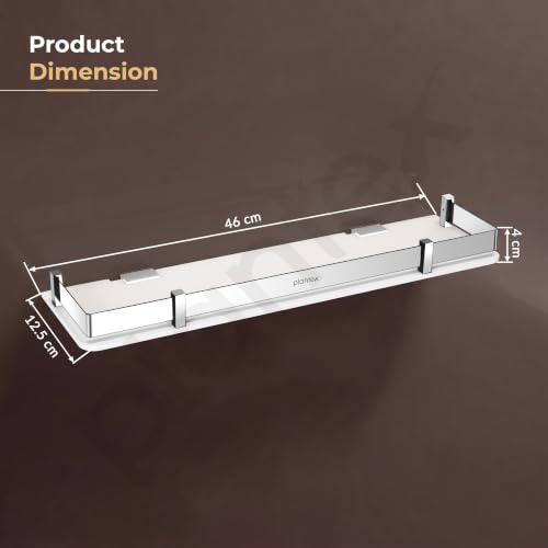 Image of Plantex Acrylic Shelf for Bathroom /Living Room Wall Mounted Shelf with Silver Railings - Bathroom Accessories (White, 18x6 inches)