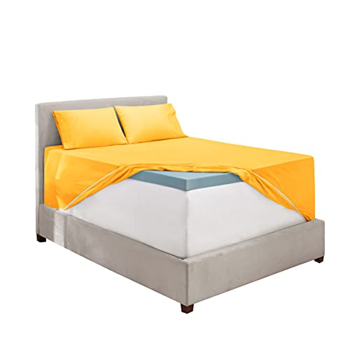 Image of Hearth & Harbor Extra Deep Pocket Sheets - 4 Piece Hotel Luxury Sheet Set Fits Up to 24 inch Mattress - Ultra Soft Luxury Bed Sheet Set - Soft & Breathable - Twin XL, Yellow