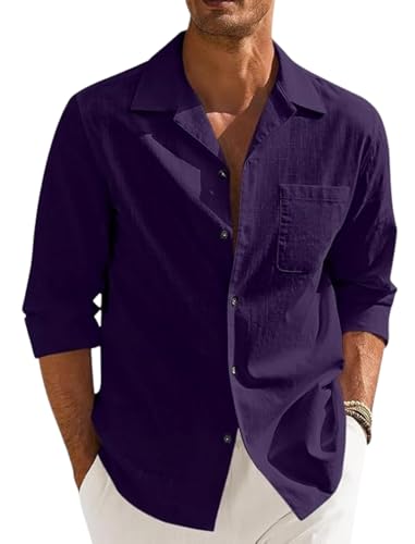 Image of Combo of Men's Casual Cotton Blend Shirt || Long Sleeve Button Down with Spread Collar | Lightweight Breathable Fabric | Stylish Solid Shirt for Beach, Office & Everyday Wear Pack of 2