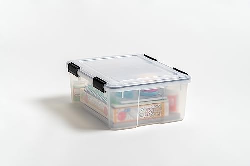 Image of IRIS USA 30 Quart WEATHERPRO Plastic Storage Box with Durable Lid and Seal and Secure Latching Buckles, Clear with Black Buckles, 1 Pack