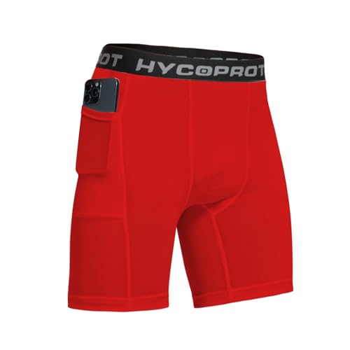 HYCOPROT 1 or 3 Piezas Mallas Cortos Running con Bolsillos Hombre, Pantalones Cortos de Gimnasio Transpirable y Secado Rápido, Compresión Básica Hombre para Correr (Rojo, M)