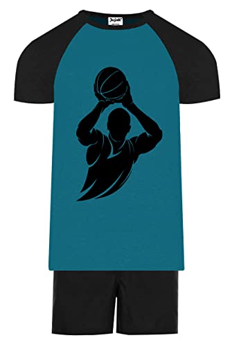Jujak Basketball Pyjamas Short Pjs Loungewear Premium Range (13-14 Years, Teal/Black)