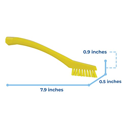 Image of Vikan - 44016 Detail Brush, Multifunctional, Slip-Resistant Cleaning Tool, Extra Stiff Polypropylene & Polyester Bristle, 8 Inch, Yellow