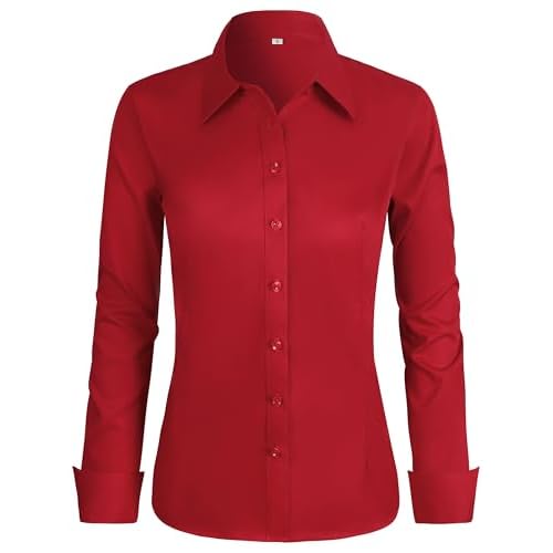 BBIBBI Regular, Petite & Tall XS-6XL Women's Stretch Long Sleeve Button Down Dress Shirts Solid Business Casual Work Blouse