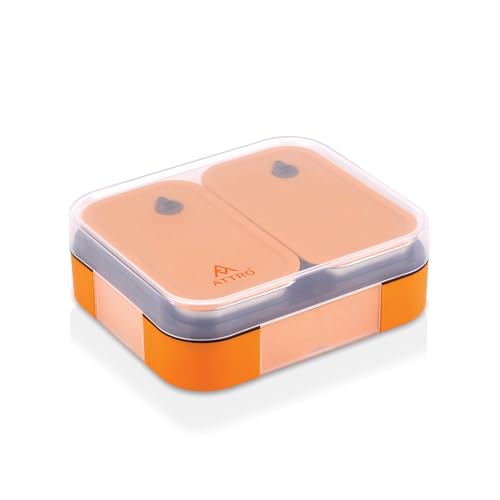Image of ATTRO Admire 2 Insulated Lunch Box | 2 Removable Stainless Steel Containers with Lids | BPA-Free, Food Grade, Leak-Proof| Ideal for School, Office & Outdoor Use| 800ml, Tangy Orange