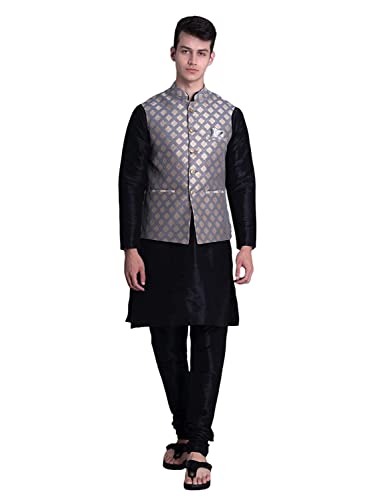 Image of Uri and MacKenzie Men's Silk Blend Kurta Pajama with Designer Ethnic Nehru Jacket /Modi Jacket