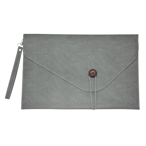 Carpeta A4 de cuero PU PATIKIL gris impermeable con asa y portabolígrafos