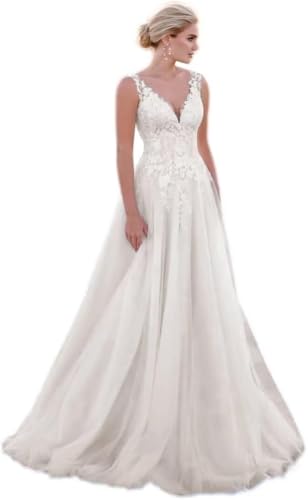 IUYRESX Hochzeitskleid Weiß Damen Spitze Brautkleider Lang Hochzeitskleider Boho Standesamtkleider...