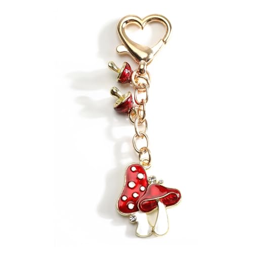 SHTALHST Mushroom Keychain for Women Enchanted Red Mushroom Keycharm Whimsical