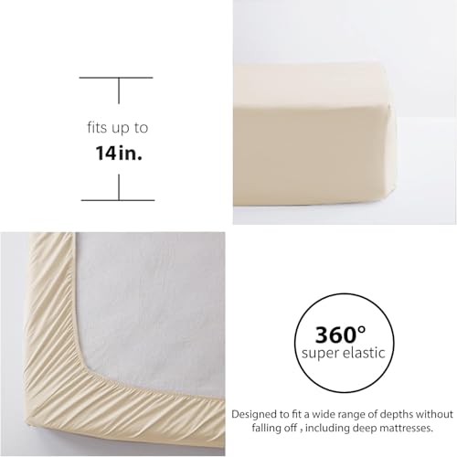 Image of Zzlpp King Comforter Set 7 Pieces, Beige Seersucker Bed in a Bag with Comforter and Sheets, All Season Bedding Sets with 1 Comforter, 2 Pillow Shams, 2 Pillowcases, 1 Flat Sheet