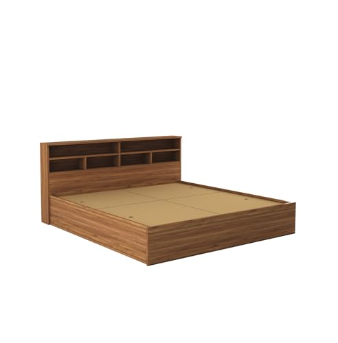 Image of DesignFit Engineered Wood King Size Bed with Box Storage | Wooden Double Bed Cot Palang Furniture for Bedroom Living Room (Walnut Finish)