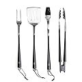 Schmidt Brothers - BBQ Carbon 6, 4-Piece Grilling Accessory Set, Full-Forged Stainless Steel Grilling Utensils Including Spatula, Fork, Basting Brush, and Tongs with All Wood Handles