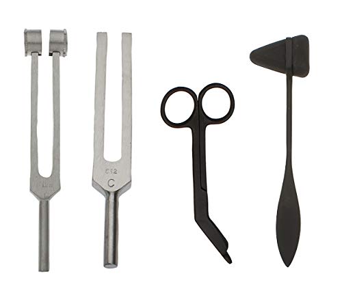 Tactical Black - Set of 4 pcs Reflex Taylor Hammer Mallet Tuning Fork c 128 512 Hz Bandage Scissors 5.5