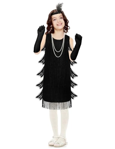 InBakjade Girls 1920's Costume Accessories Halloween Costumes Flapper Fringed Dresses Costume Set for Kids (4-6Years)