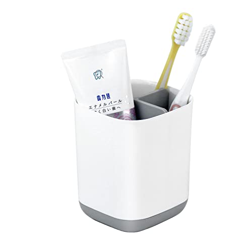 Porte-brosses à dents pour salle de bain, organisateur de brosses à dents à 3 emplacements avec fond antidérapant, facile à nettoyer, boîte de rangement multifonction S-gris