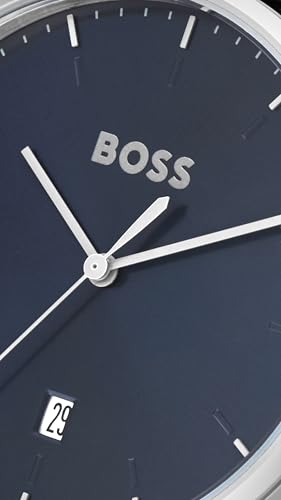 Image of Boss Hugo Dean Qtz Men's Analog Watch, Blue Round Dial, Brown Band 1514160, Basic Calendar, Leather Material