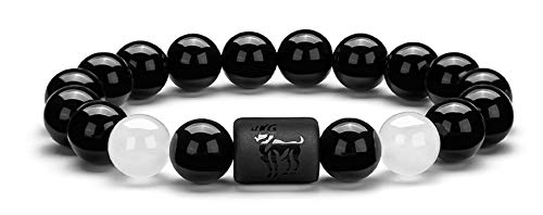 Hamoery 12 Constellations 10mm Agate Beads Bracelet For Birthday Lasting Friendship Between Men And Women Agate Jewelry For Men Women(Aries