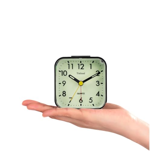 Image of Tinload Small Battery Operated Analog Travel Alarm Clock Silent Non Ticking,Gentle Wake, Ascending Beep Sounds, Snooze,Lighted on Demand, Glow in Dark dial,Easy Set