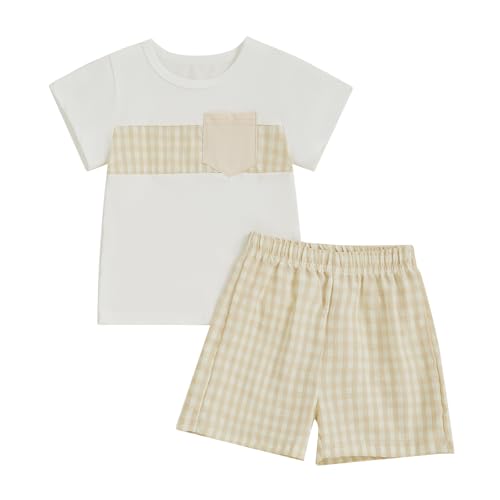 Summer Baby Boy Clothes Short Sleeve Front Pocket Tshirt Plaid Shorts Set 6 12 18 24 Months 2T 3T 4T Toddler Outfit